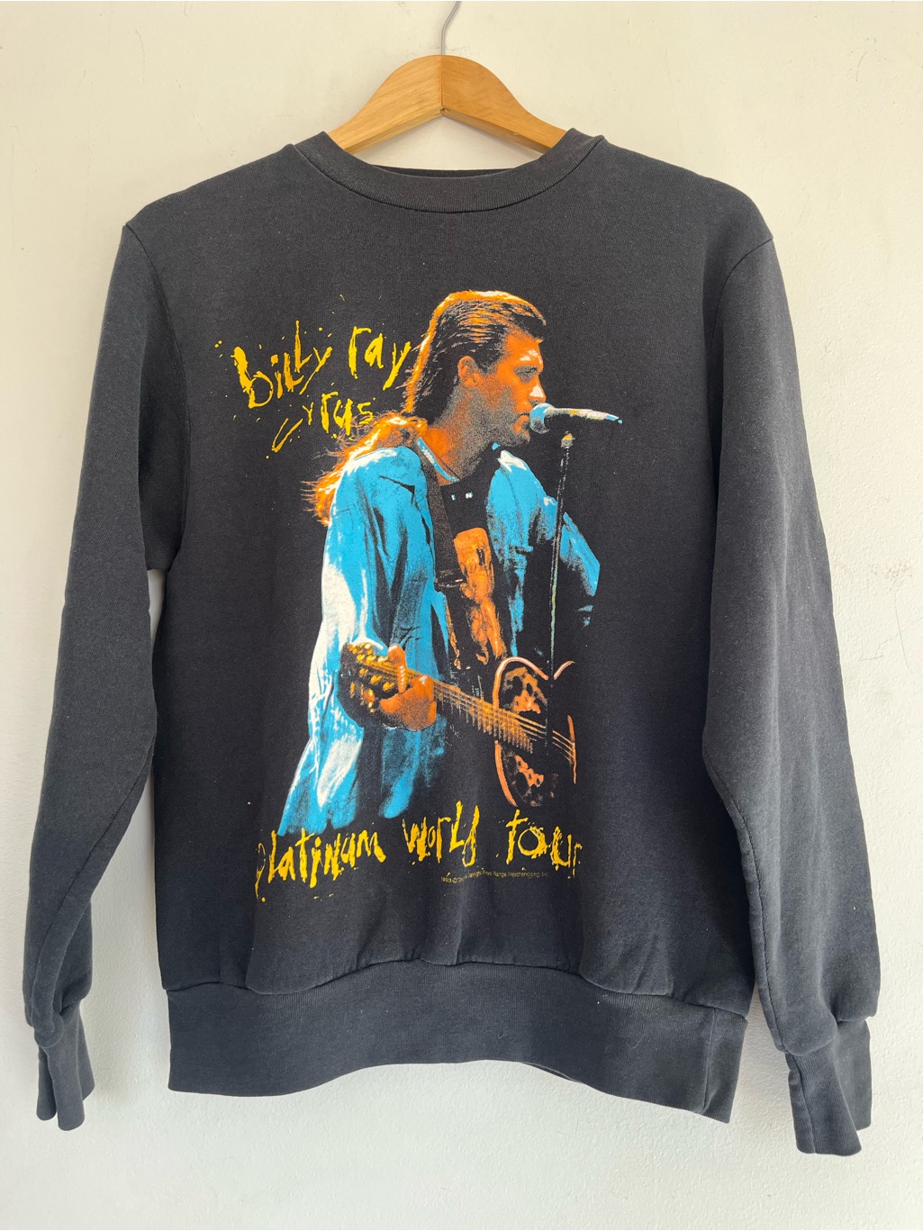 Vintage 1990s Billy Ray Cyrus Platinum World Tour Black Crew Neck Sweater